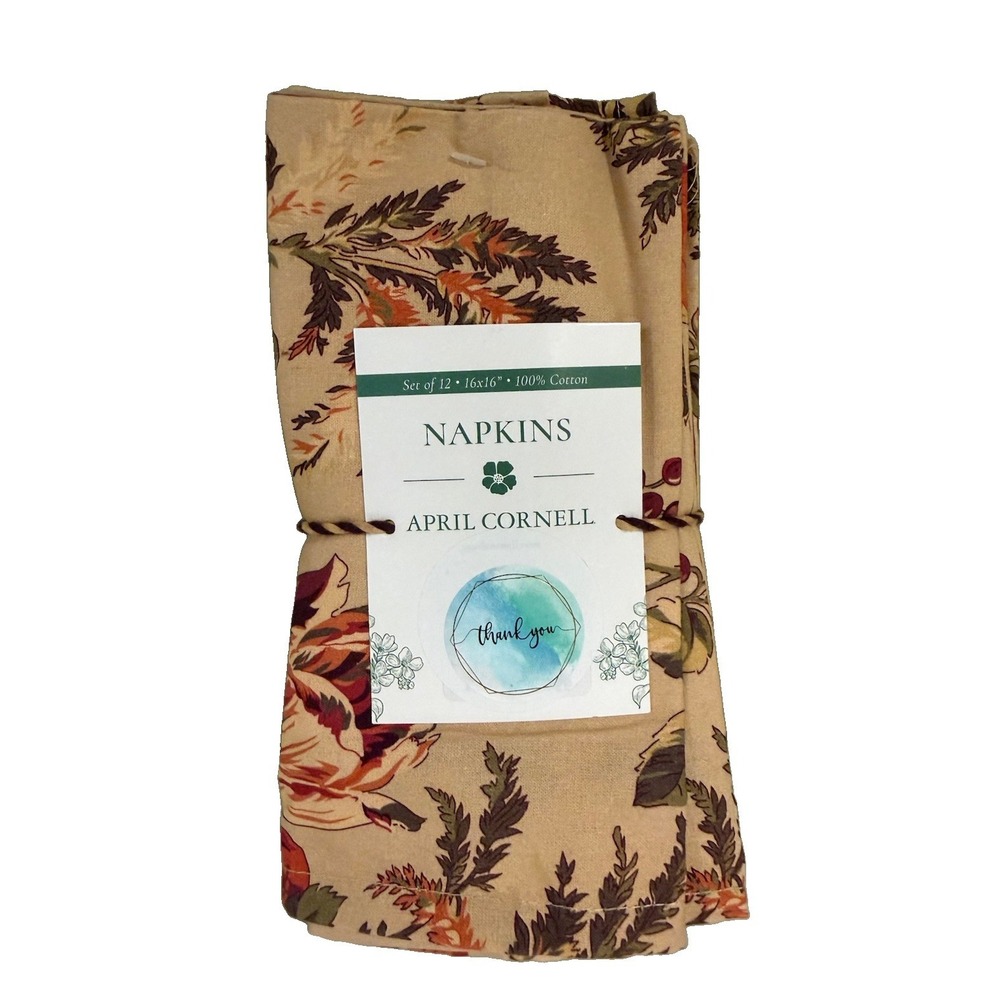 April Cornell Bountiful Harvest Brown Floral French Country Cloth Napkin Set 12